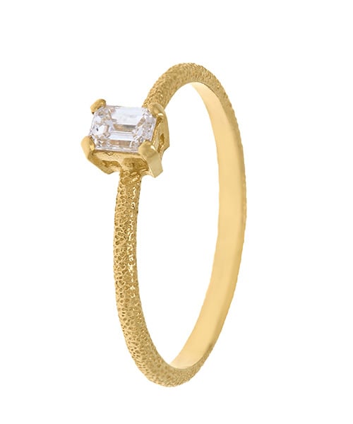 product shot of Bee Texture Ring with 0.25ct Emerald Cut Diamond by Alex Monroe Jewellery