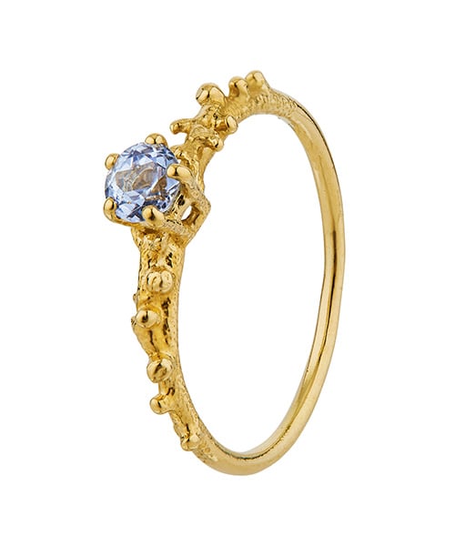 Product shot of Coral Texture Blue Sapphire Solitaire Ring by Alex Monroe Jewellery