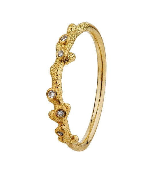 product shot of Coral Texture Ring with Diamonds by Alex Monroe Jewellery