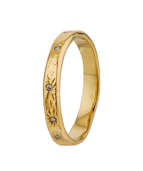Product shot of Horsetail Fossil Ring with 7 Diamonds by Alex Monroe Jewellery