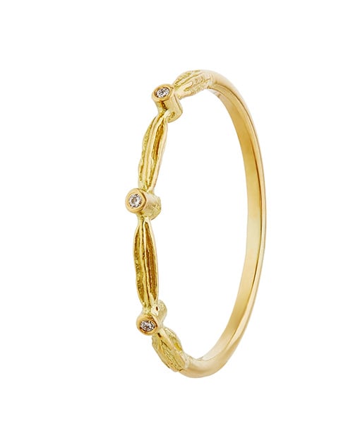 product shot of Kissing Seed Band Ring with Three Diamonds by Alex Monroe Jewellery