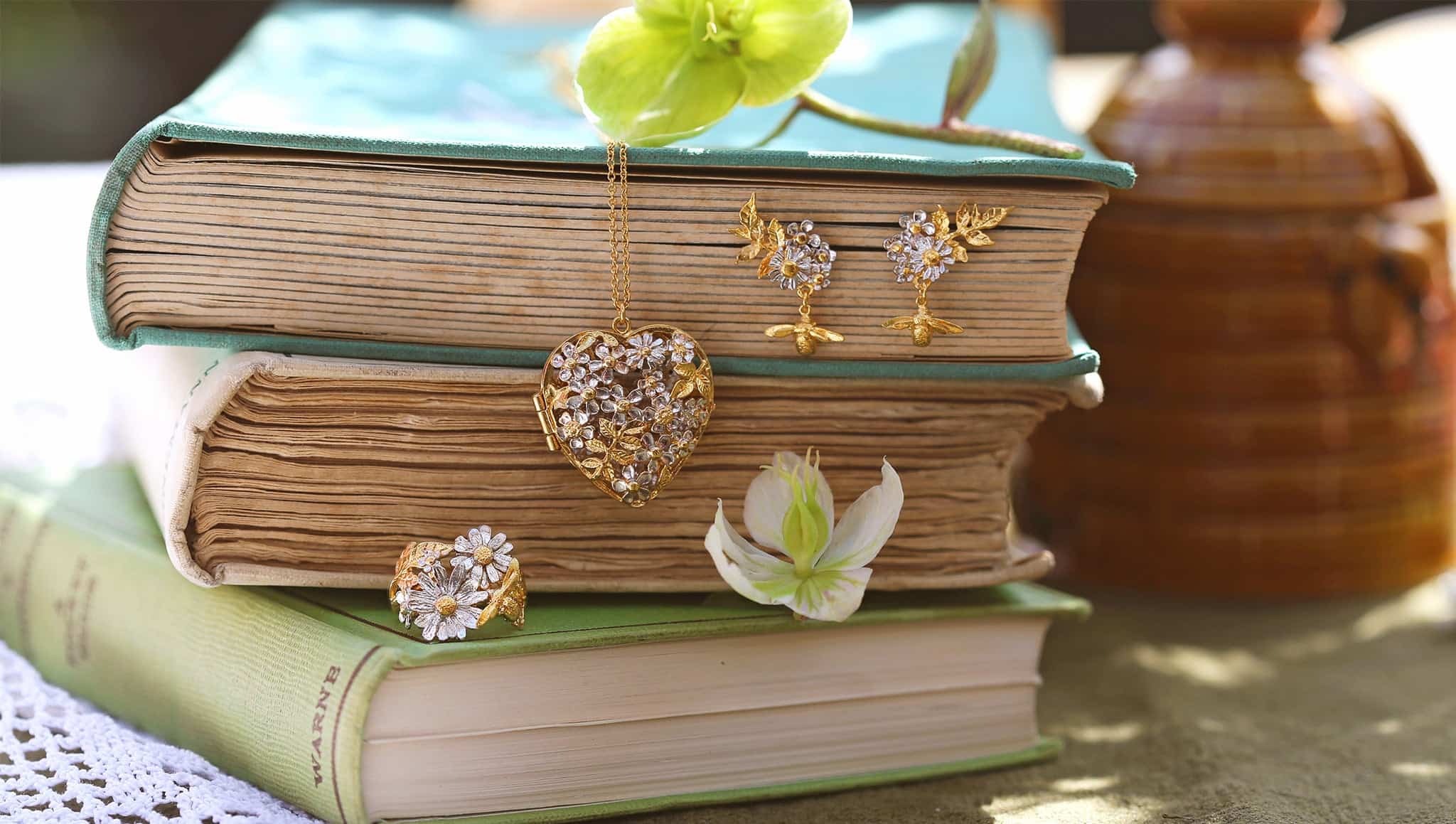 The Beehive Bumblebee and Flying Bee 22ct gold plated sterling silver Necklaces by Alex Monroe Jewellery