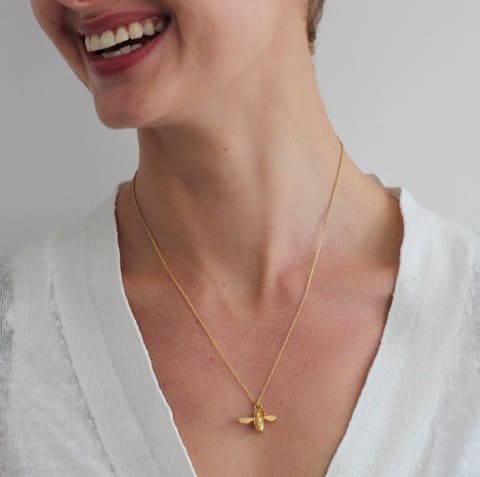 Model wears 22ct gold plated Honey Bee and Citrine Necklace