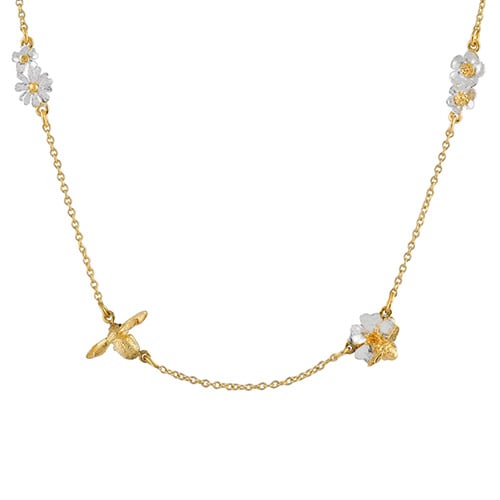  product shot of Floral Chain Necklace with Teeny Tiny Bee by Alex Monroe Jewellery 