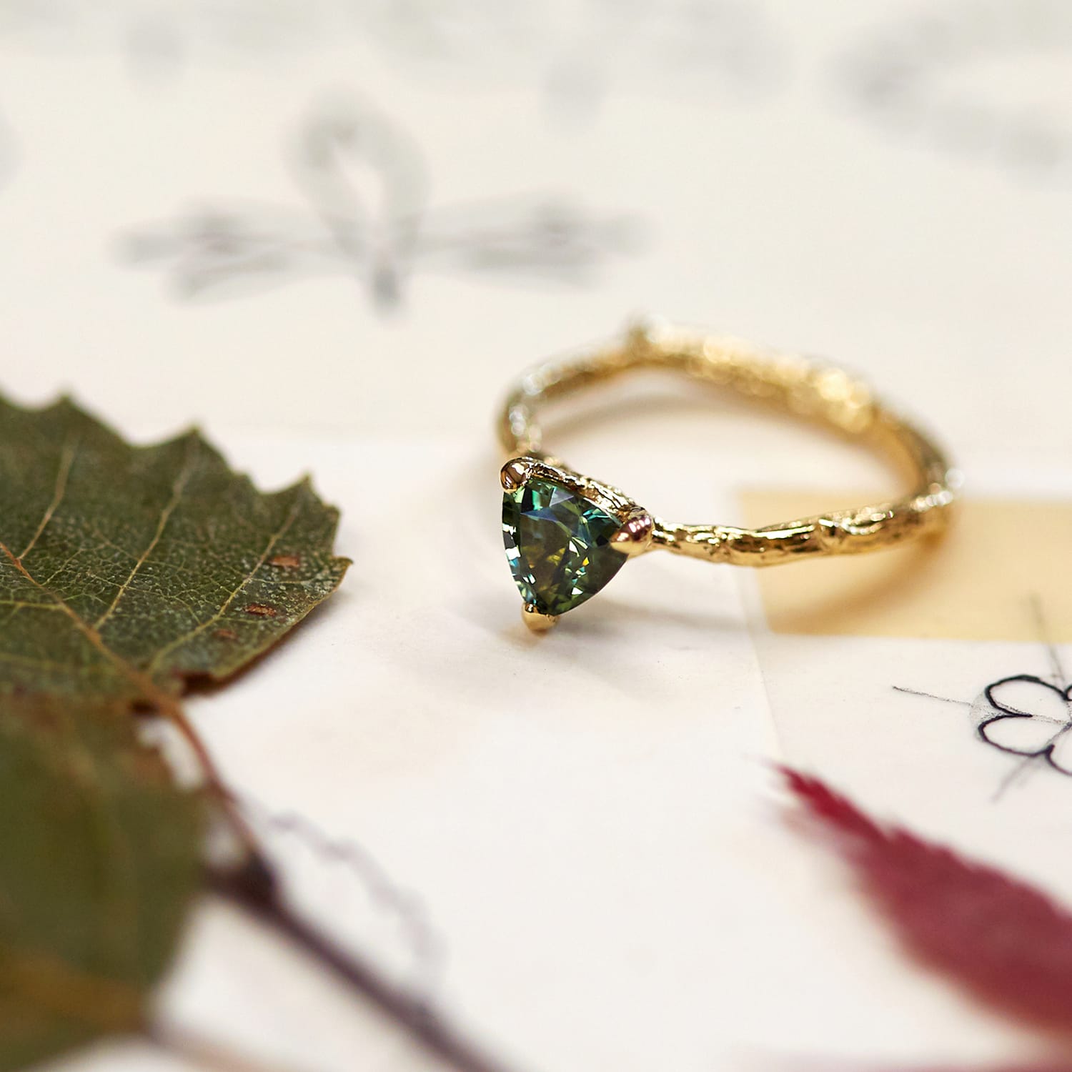 alex monroe  forest green trillion ring