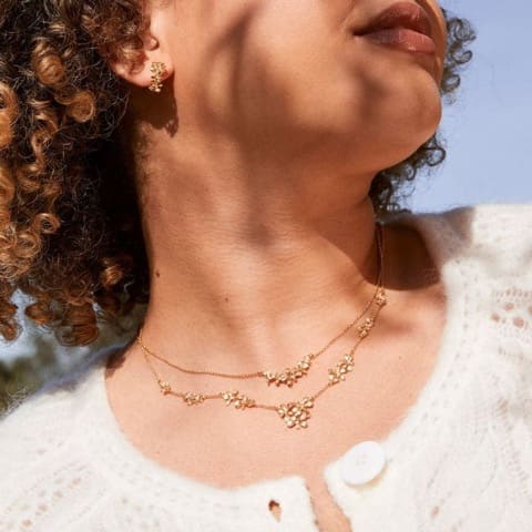 Model wears Rosette Cluster In-Line Pathway Necklace