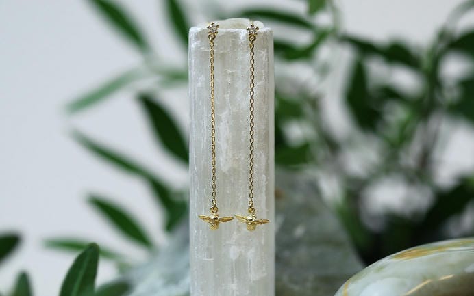 Fine chain bee drop earrings made from solid 18ct yellow gold.