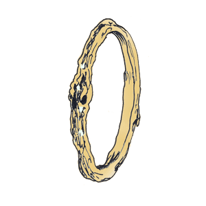 Line illustration of a stone set design Alex Monroe wedding ring with yellow gold.